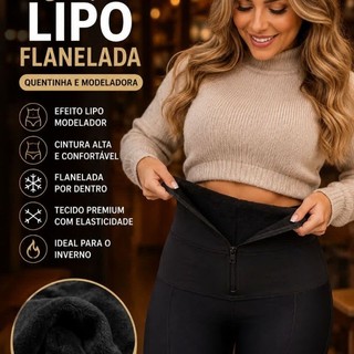 Calça Lipo Tecido Suplex Flanelada Legging com Cinta Modeladora Preta