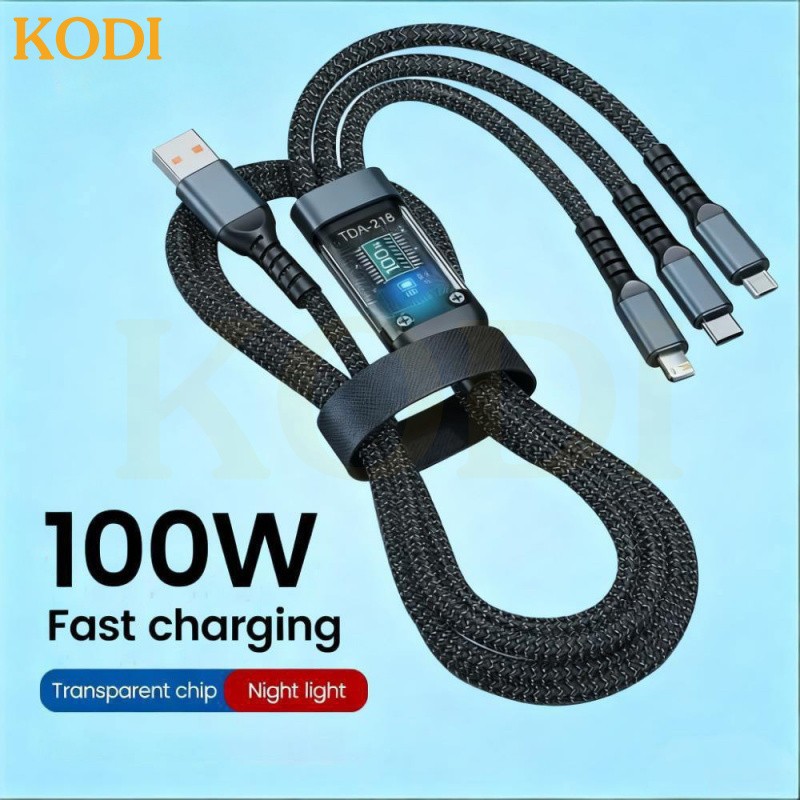 Cabo 3 em 1 100W USB-C, Lightning e Micro USB – Carregamento Super Rápido para iPhone e Android-A1