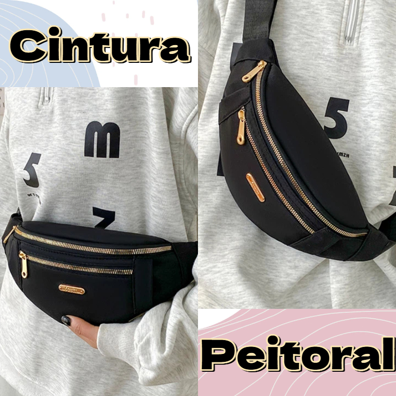 Pochete Transversal e Cintura Unissex Esportiva Leve Grande Capacidade Casual Versátil Resistente
