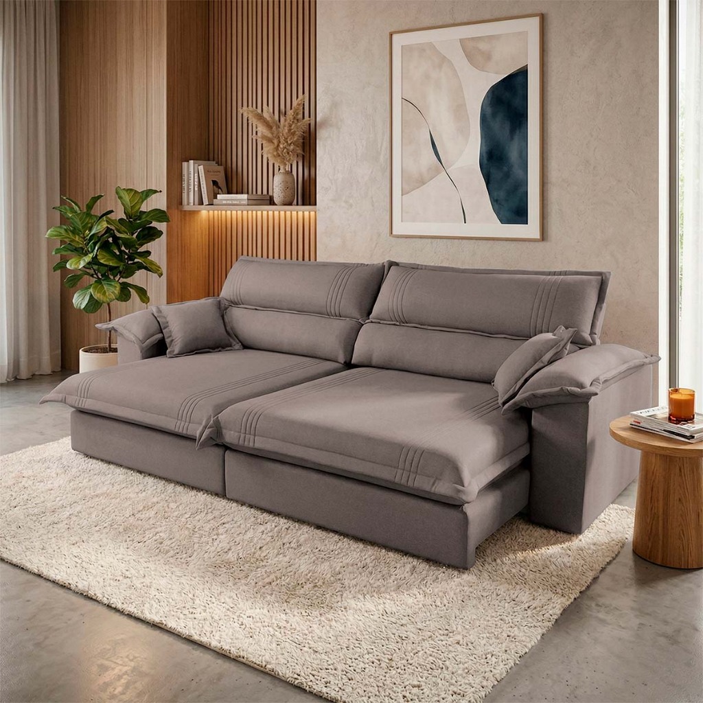Sofá Retrátil Reclinável 2,50m Nivus Marrom c/ Molas Ensacadas - King House