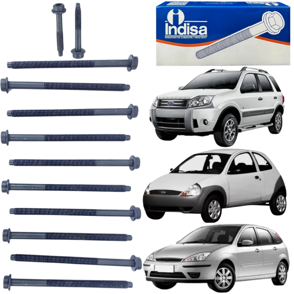 Kit com 12 Parafusos Cabeçote Para Ford Focus Fiesta Ka Courier Ecosport Motor Zetec Rocam 1.0 1.6