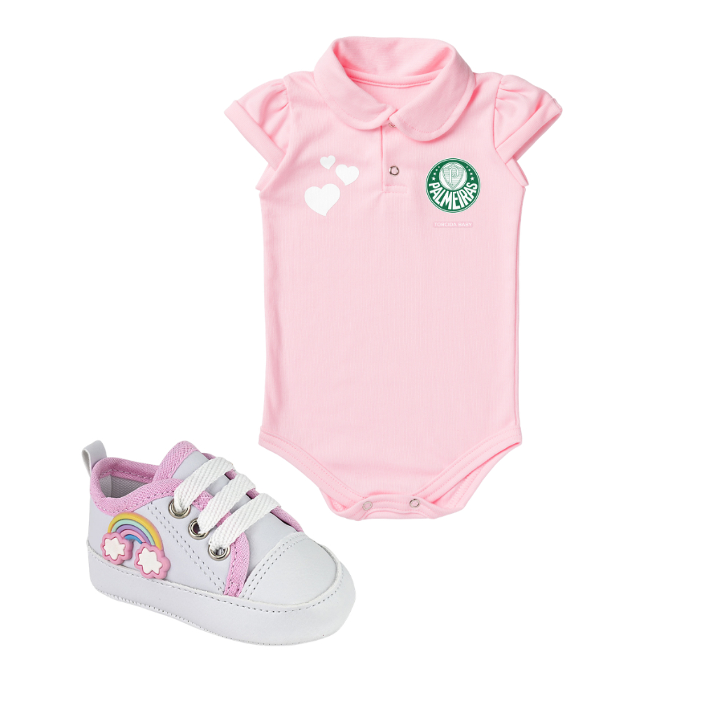 Kit 2 Peças Body Corinthians Rosa Torcida Baby Oficial e Tênis Bebe Mania 72201
