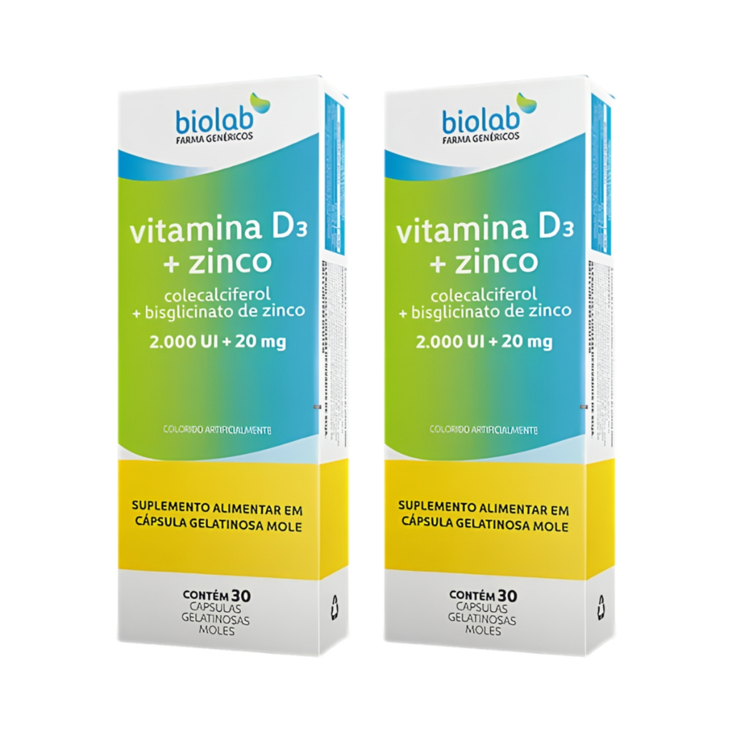 Kit 2 Vitamina D3 + Zinco 2.000UI + 20mg 30 Cápsulas Moles
