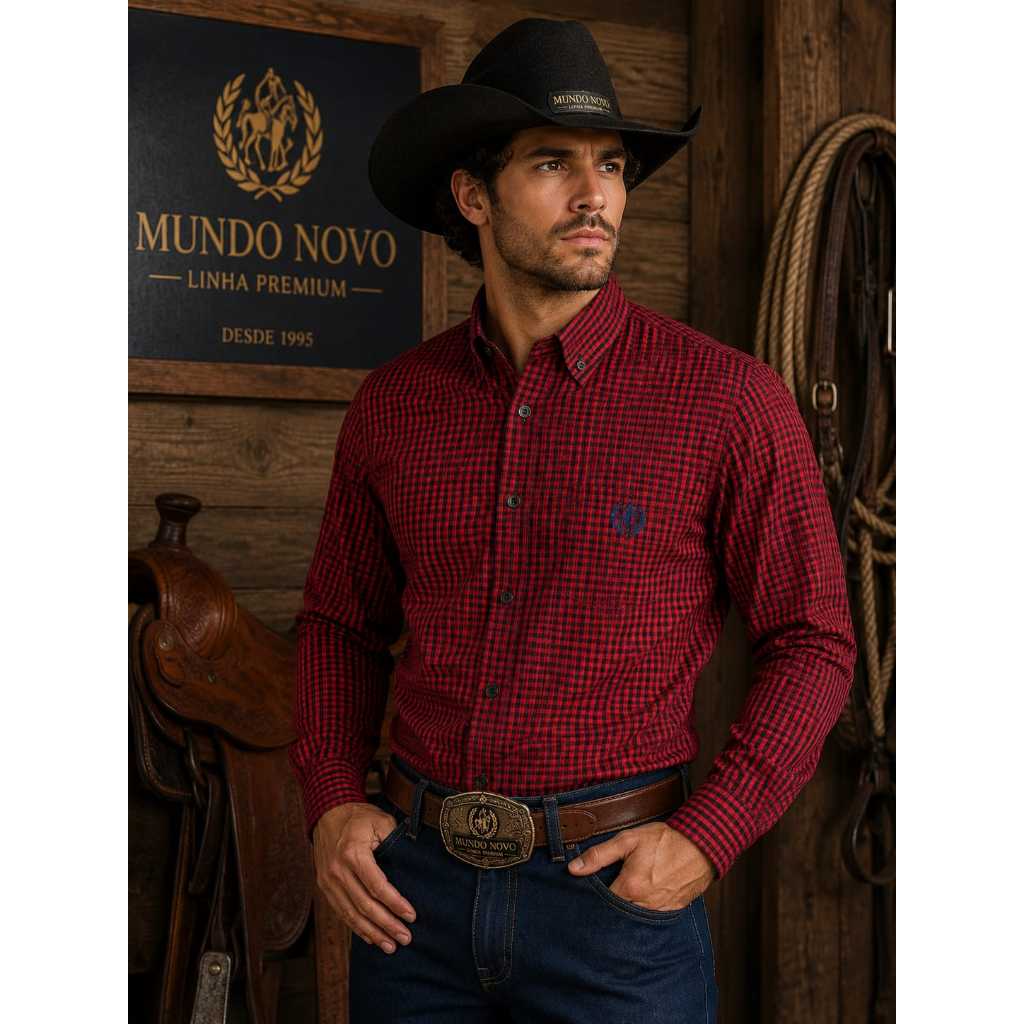 Camisa Manga Longa Masculina Moda Country 100% Algodão Premium Fio 50 Xadrez