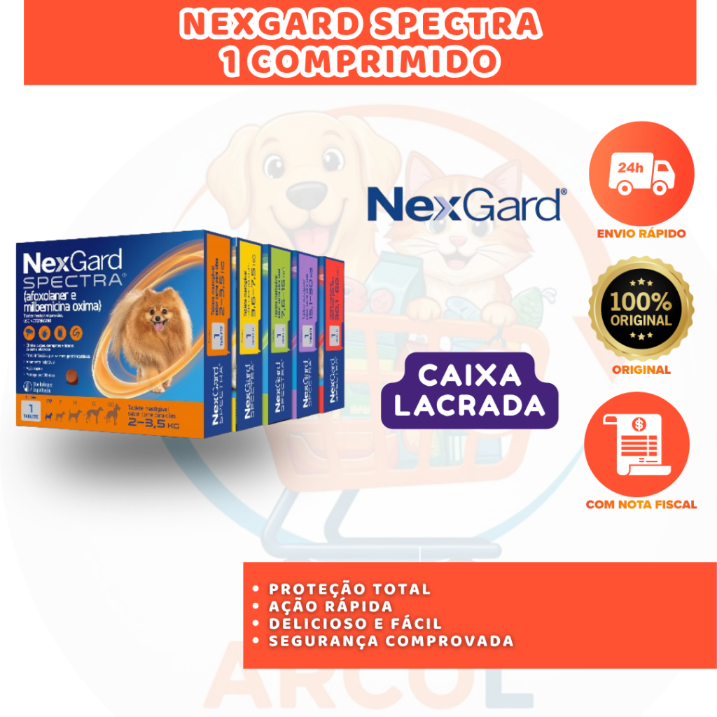 ANTIPULGAS NEXGARD SPECTRA PARA CÃES 1 COMPRIMIDO CONTRA PARASITAS INTERNOS