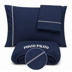 Jogo de Lençol 400 Fios Ponto Palito Cama Solteiro Casal Queen King Micropercal Várias Cores