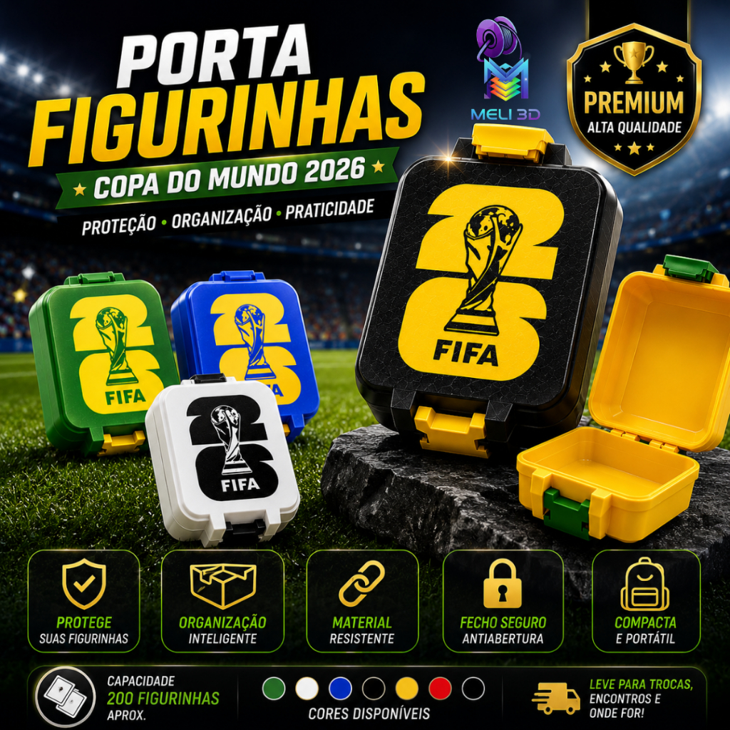 Caixa de Figurinhas Copa do Mundo 2026 Porta Figurinhas Organizador até 200 Figurinhas Resistente