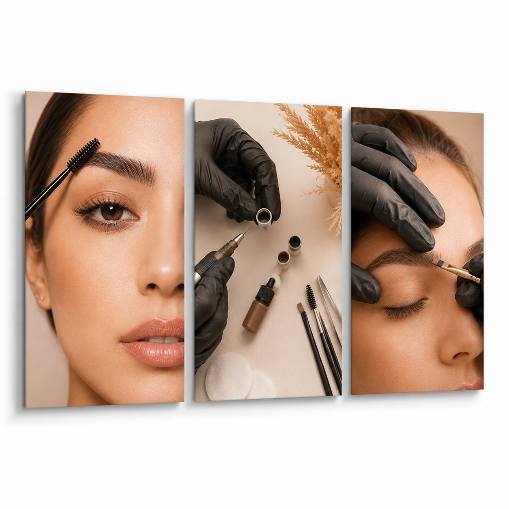 Kit 3 Quadros Decorativos Salão de Beleza Sobrancelha Estética Profissional Designer Feminino Premium