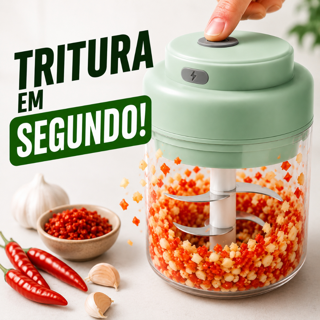 Triturador Elétrico 4 em 1 Recarregável USB | Mini Processador de Alimentos Portátil Premium