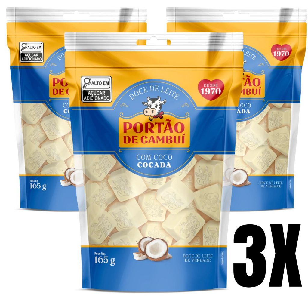Portão De Cambui Kit/3 Cocada Ao Leite Em Cubos 165g Cada