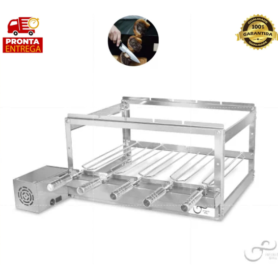 Churrasqueira Gira Grill Elétrico 5 Espetos 100% Inox