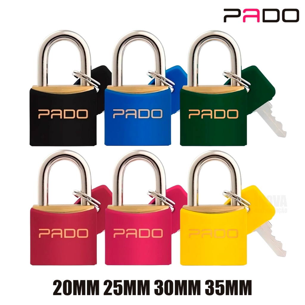 Cadeado Colorido Pado 20MM 25MM 30MM 35MM Com 2 Chaves Original Para Mala Porta Janela