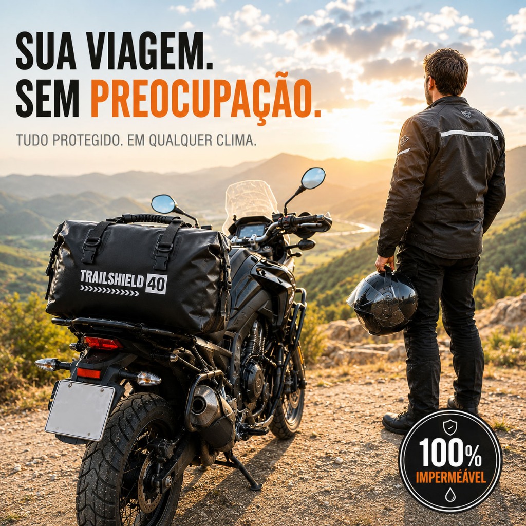 Bolsa impermeável Corisco 40 litros em lona resistente soldada para aventuras de moto ou bicicleta