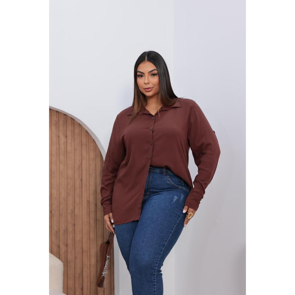 Imagem CAMISA FEMININA PUS SIZE VISCOSE MANGA LONGA TAMANHOS GRANDES