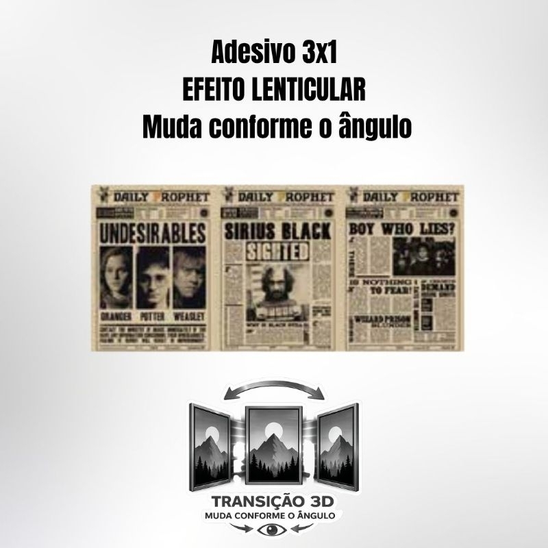 Adesivo 3D Lenticular 3x1– Profeta Diário  | Harry Potter/Adesivo holográfico celular/Decoração celular geek