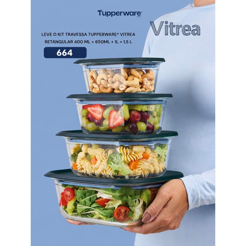 kit Tupperware Travessa Vitrea Retangular 4 Peças
