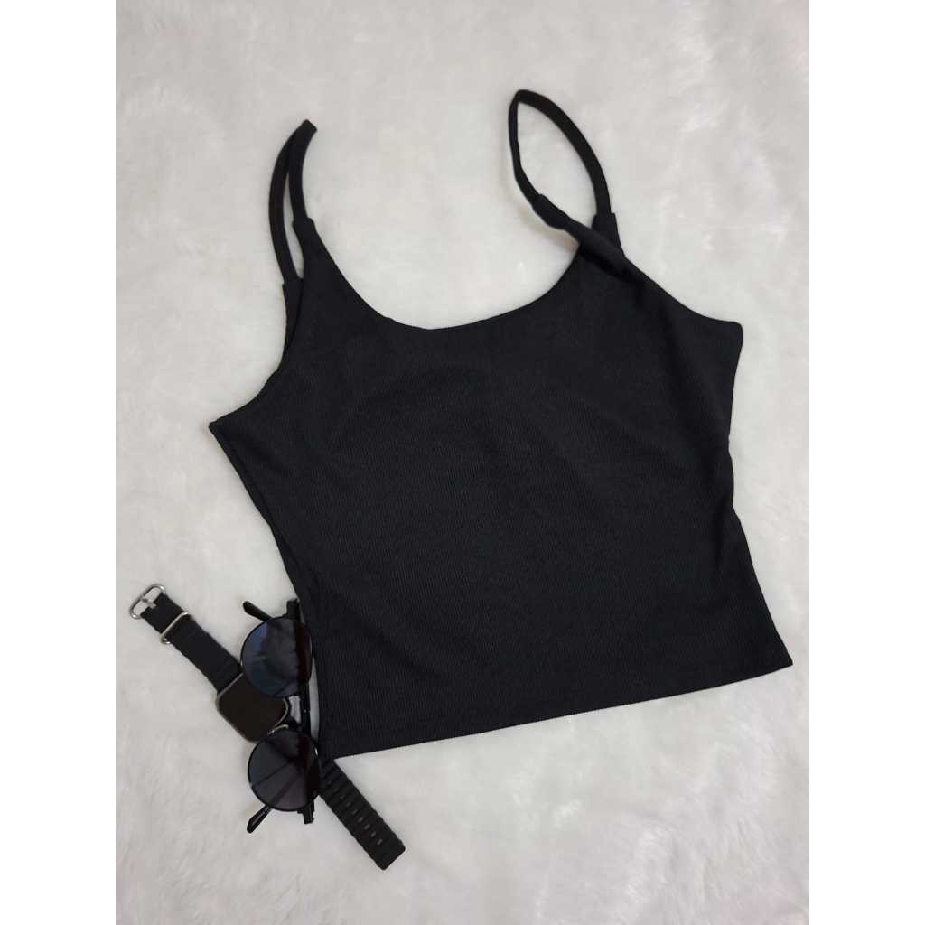 Cropped Feminino Canelado De Alcinha Blusa Básica Alça Fina Tendência Moda