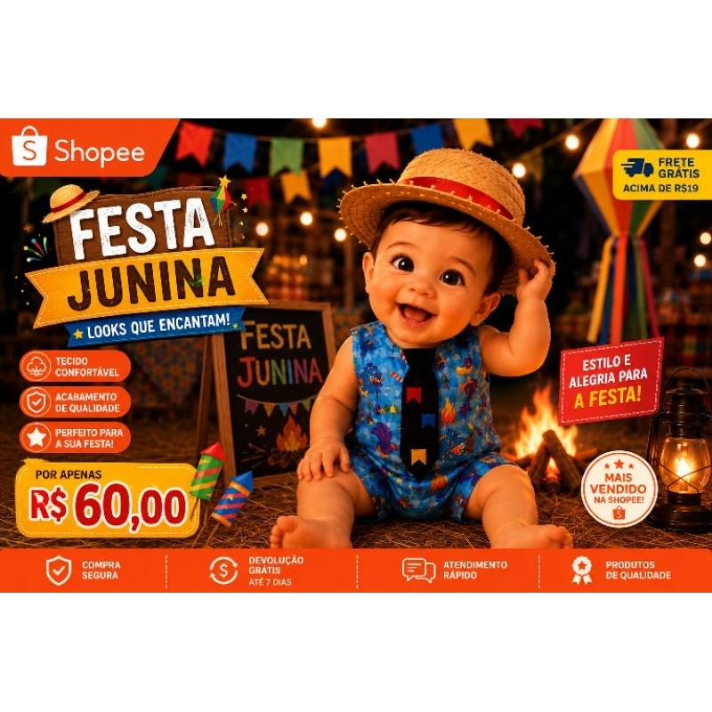 romper body arraia festa junina galinha pintadinha tam 1.2 anos e 2.3 anos