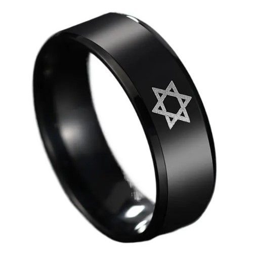 Anel Masculino Estrela de Davi Judeu Preto Titânio 8mm Anatômico Judaísmo Israel Selo Salomão Não Risca Luxo Premium Top