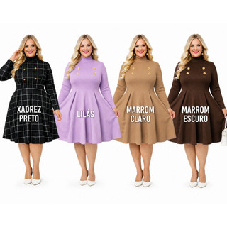 Vestido Plus Size Evangélico Miidi com Bolsos Rodado ou Tubinho Plus Social Casual Manha Longa Estilo Sobretudo