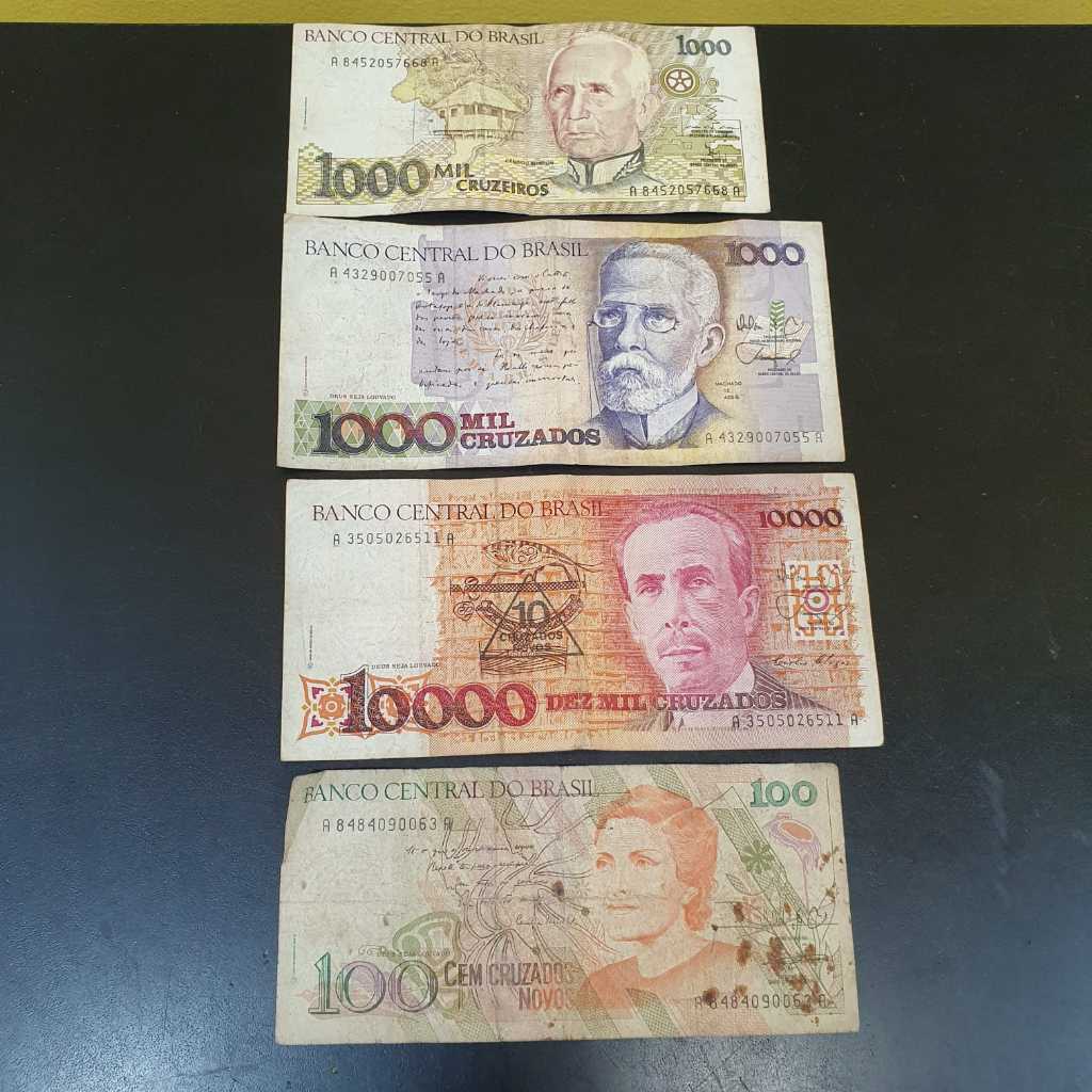 Lote 3 Cédulas  Notas Nota Cruzados - 1000 10000 - Usadas em Bom Estado C/ Marcas Nota