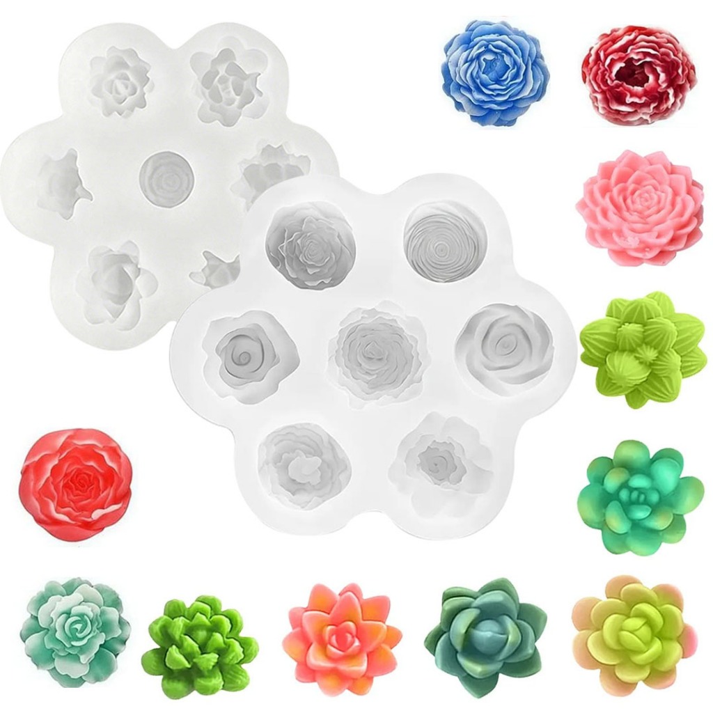 2 kit Molde de Silicone Decorativo Suculentas  Forma De Rosa Cavidades para Biscuit Artesanato