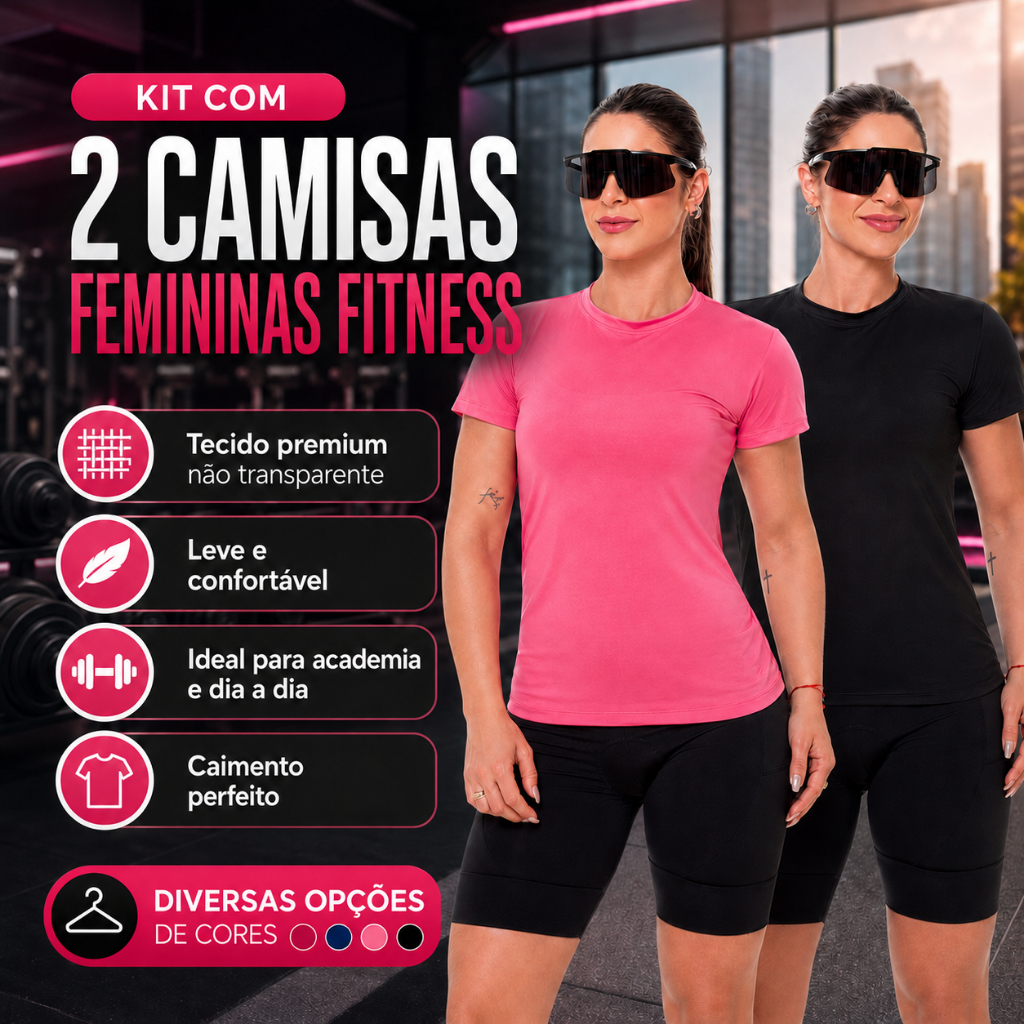 Kit 2 Camisa Camiseta Blusa Dry Fit Feminina Manga Curta Academia Treino Esportiva Corrida Proteção Uv Solar