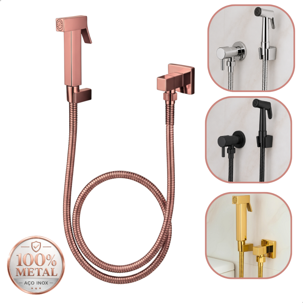 Ducha Higiênica Chuveirinho em Metal Para Banheiro Ducha Higienica Privada Completa 1/4 De Volta