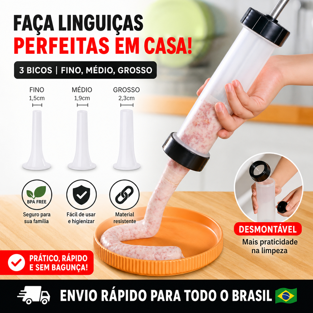 Ensacadeira para encher Linguiça Salame cafta embutidos 3 Funis charcutaria artesanal ZEM