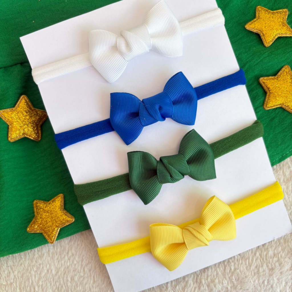 Kit Laços Faixinha Tiara Infantil - Copa do Mundo Brasil - Bebê menina RN maternidade- Ensaio new born