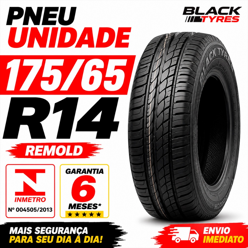 Pneu 175/65 R14 Remold Black Tyres 82T Certificado Inmetro HB20 Onix Mobi Argo Ka Etios Uno Palio Gol Clio March 207