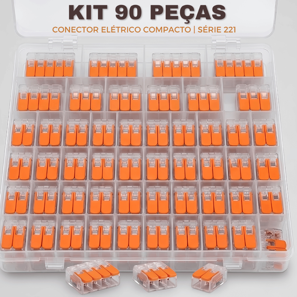 Kit 90 Peças Conector Elétrico Compacto Emenda Rápida Terminal Tipo Série 221 Fios 4mm 6mm
