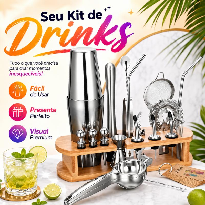 Kit Coqueteleira 26 Peças Bartender Inox 304 750ml Para Bar Casa E Festa