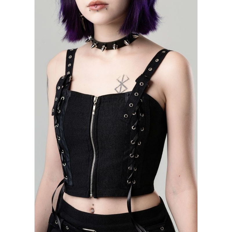 Cropped Feminino Gótico Jinx  Veludo Preto Gótica Goth Rock Punk Moda Alternativa Kpop