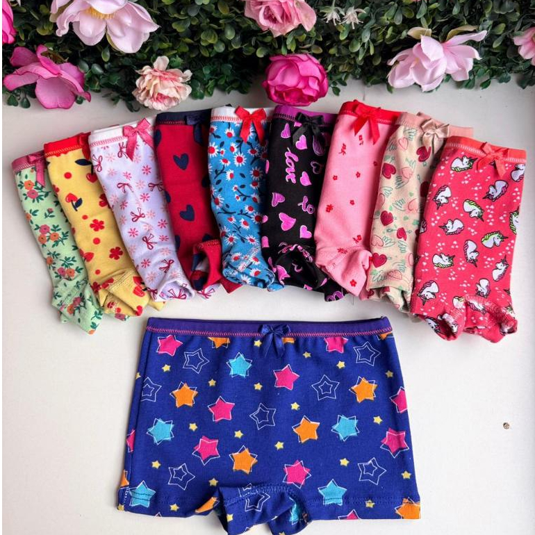 Kit 5 Calcinhas Infantil Feminina Box Menina Algodão Confortável Estampada Sortidas