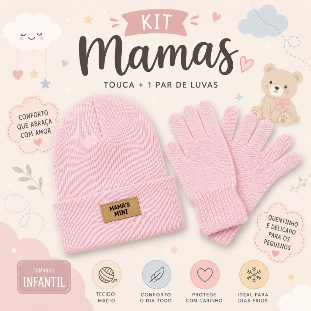 Kit Touca Inverno Com Luva Infantil Confortável Unissex
