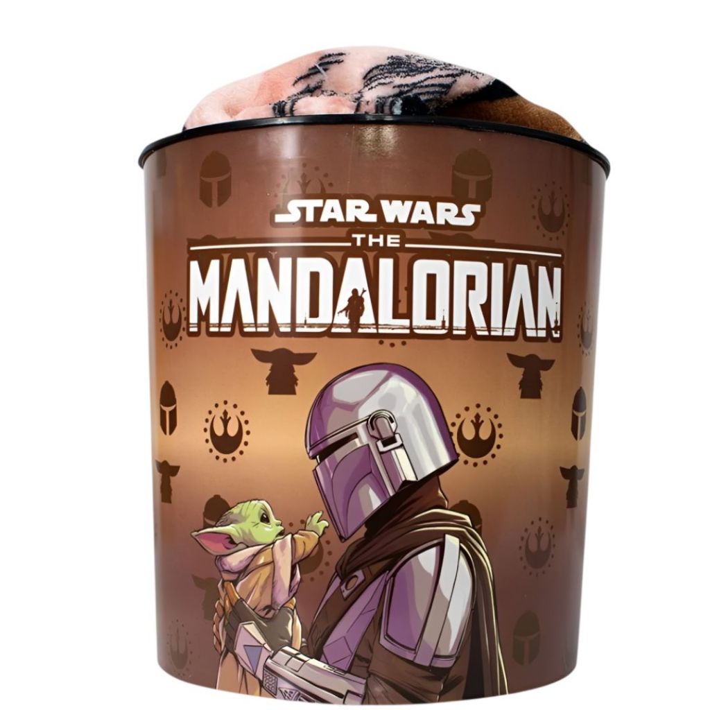 Kit Balde de Pipoca 5L Manta Star Wars Baby Yoda Mandalorian Inverno Frio Filme Cinema Geek Coleção