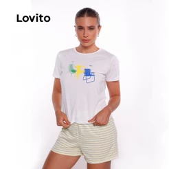 Lovito Pijama Feminino Manga Curta Brasil Core PJB17241758