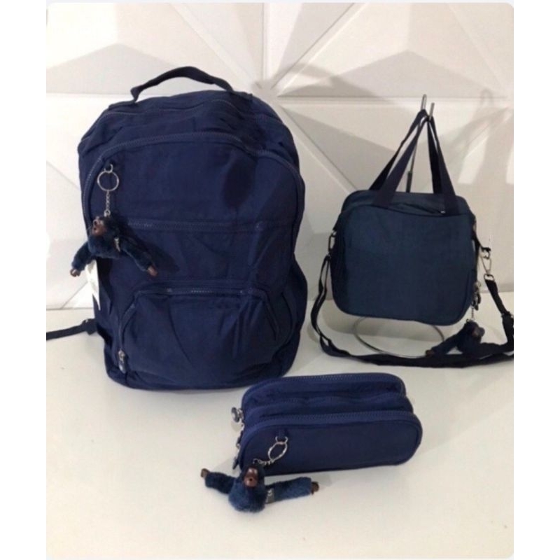 kit Mochila Grande conjunto Escolar premium kit 3 peças reforçada Unissex com estojo + lancheira térmica