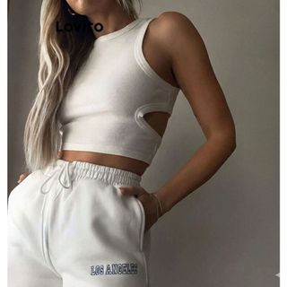 Lovito Regata Cropped Feminina com Recorte nas Costas TKNS41BX060