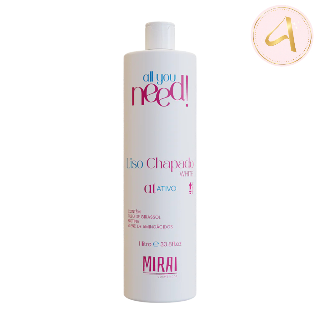 Eaê! Mirai Liso Chapado White Progressiva Orgânica Alinhamento, Brilho e Controle do Frizz (1L)