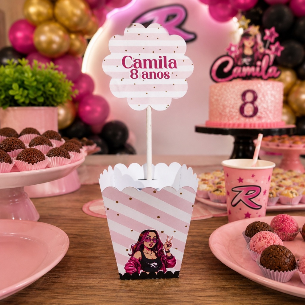 Centro de mesa personalizado Lembrancinha de mesa Cachepo personalizado Emilly Vick Grupo dos Rosa (PEGUE E MONTE)