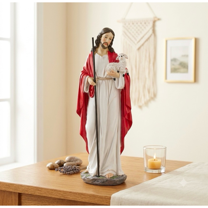 Imagem Jesus Bom Pastor 30cm LUXO Estátua Resina Enfeite CatólicoO
