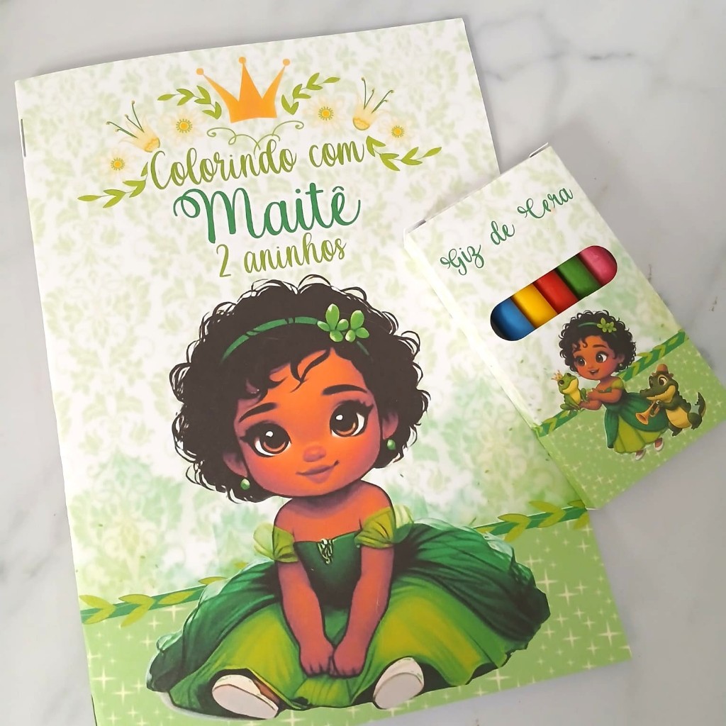 Kit Colorir Personalizado Princesa Tiana Baby - a Princesa e o Sapo - Lembrancinha de Aniversário