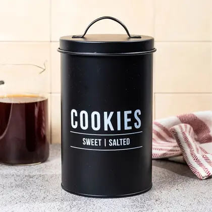 Imagem Pote Para Biscoito De Aço Manhattan Preto 1,6 Litros Hauskraft