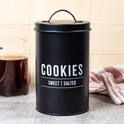 Pote Para Biscoito De Aço Manhattan Preto 1,6 Litros Hauskraft