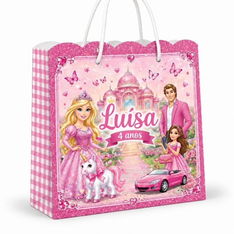 Sacolinha Surpresa Personalizada Nome e Idade Tema Barbie Princesa Menina Menino|Lembrancinha Decoração Festa Infantil