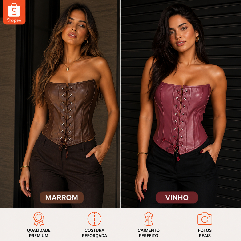 Corset Feminino Couro Tomara que Caia com Amarração | Cropped Elegante São João