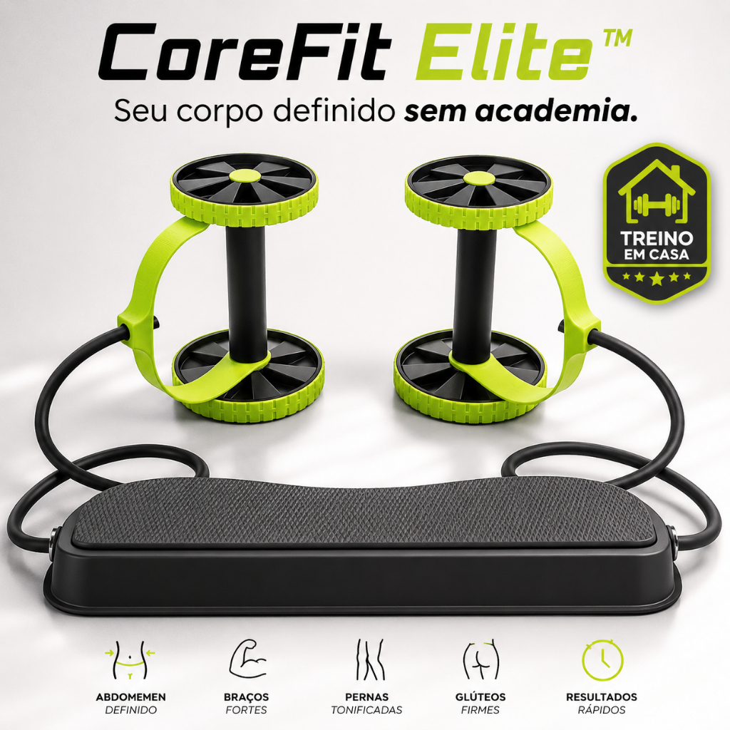 Aparelho de Ginástica Portátil CoreFit Elite™ com Elástico e Rodas Abdominais para Treino em Casa