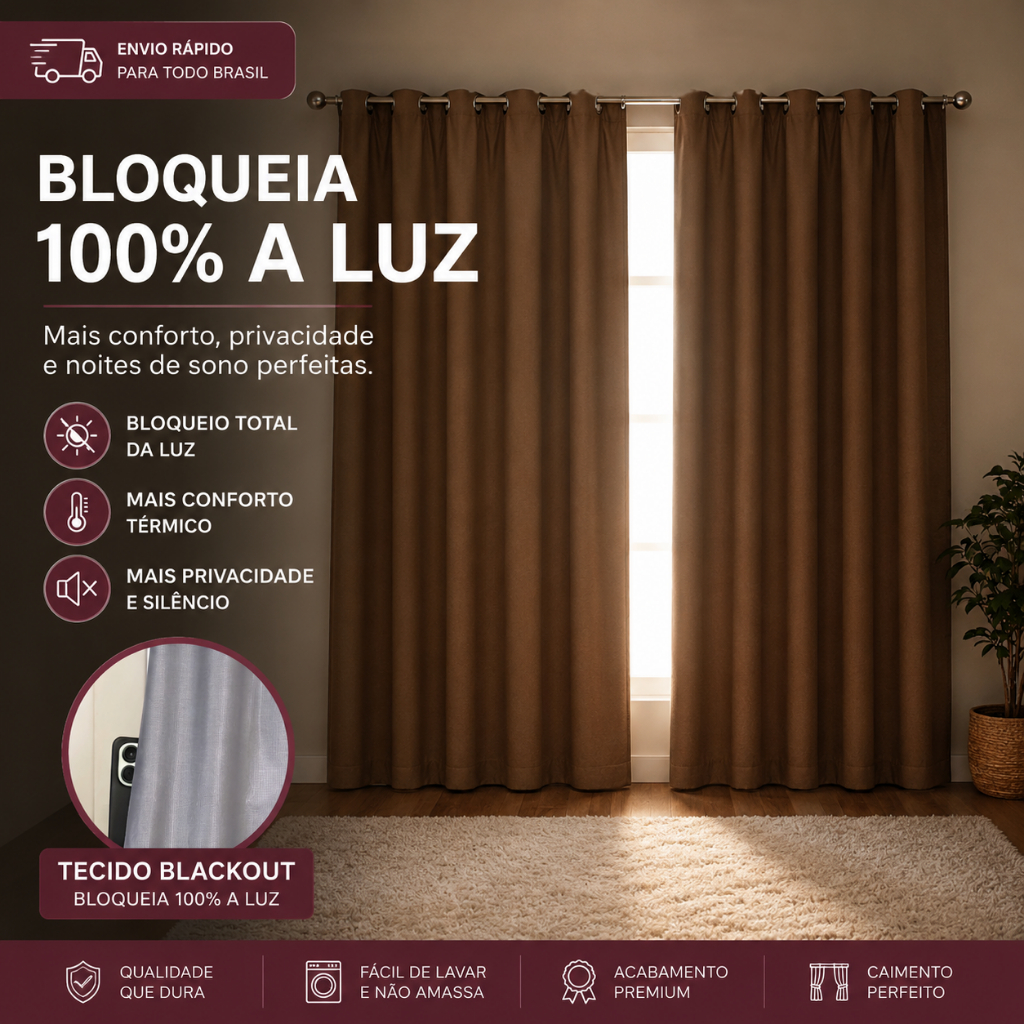 Cortina Blackout Para Quarto Sala Cozinha PVC Corta 100% Luz 2,80 Largura X 1,60 Altura